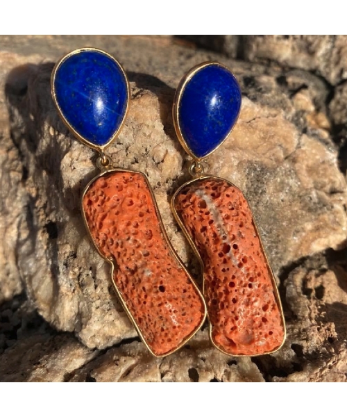 Silver goldplated stud earrings with natural coral - 3