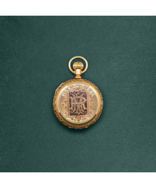Złoty ozdobny zegarek kieszonkowy Elign z XIX wieku - 2