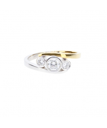 White and yellow gold engagement ring with diamonds - 1