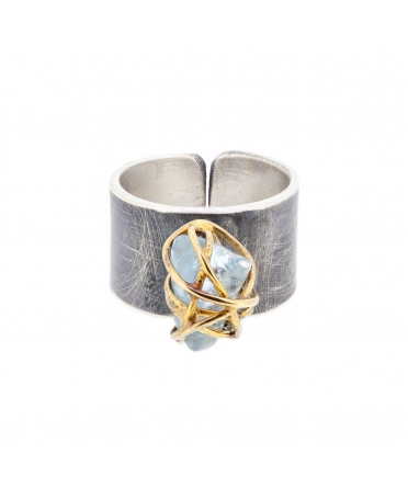 Silver artistic ring with aquamarine - 1