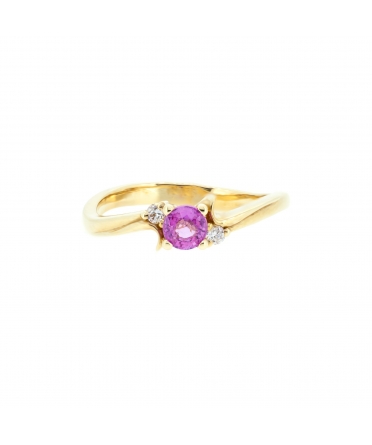 Gold engagement ring with pink sapphire and diamonds - 1