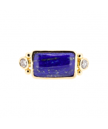 Retro style handcrafted Lapis lazuli and diamond ring - 1
