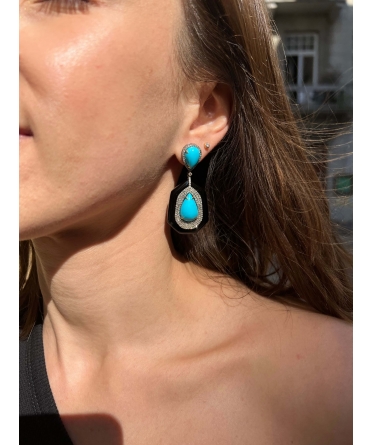 Earrings with turquoise onyx and diamonds - 3