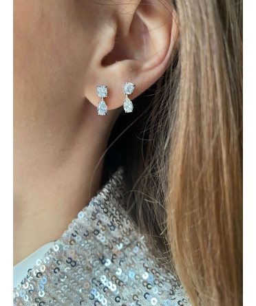 Gold stud earrings with fancy cut diamonds - 2