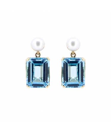 Swiss Blue topaz and pearl earrings - 1