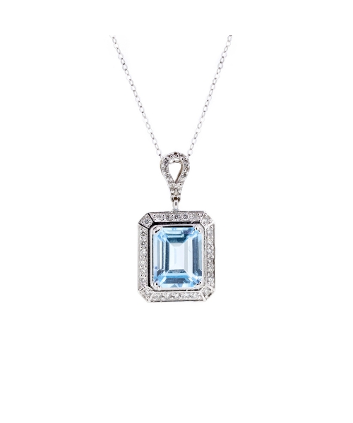 Sky Blue topaz and diamond pendant - 1