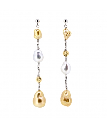 Gold earrings with baroque south sea pearls - 1