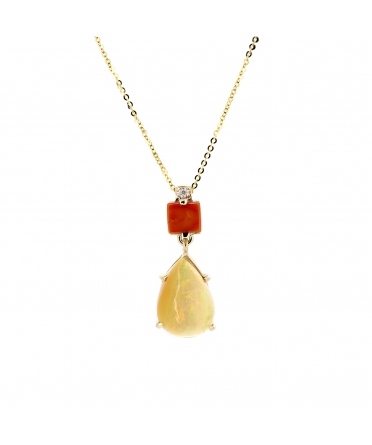 Gold necklace with opal coral and zircon - 1