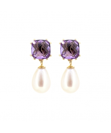 Amethyst and pearl stud earrings - 1