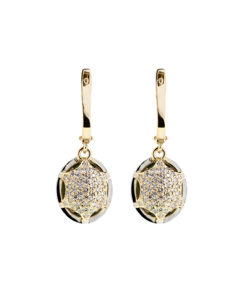 Gold earrings with moldavite and diamonds english lock - 2