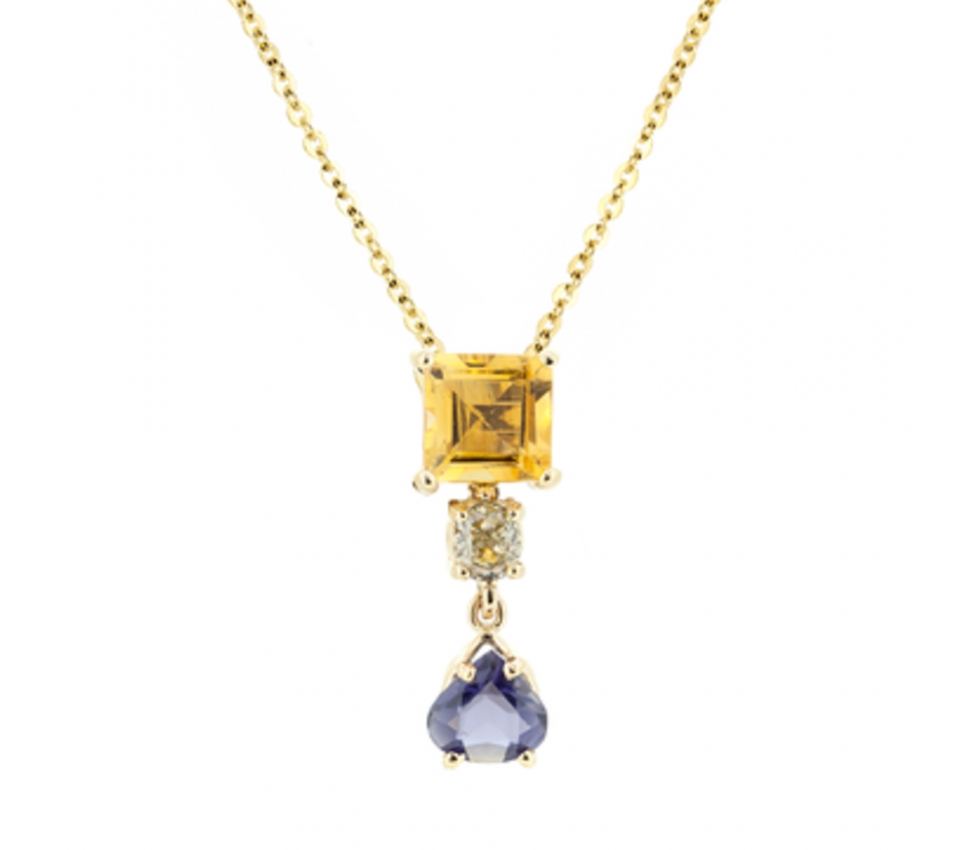 Gold necklace with citrine iolite and diamond 45 cm - 1