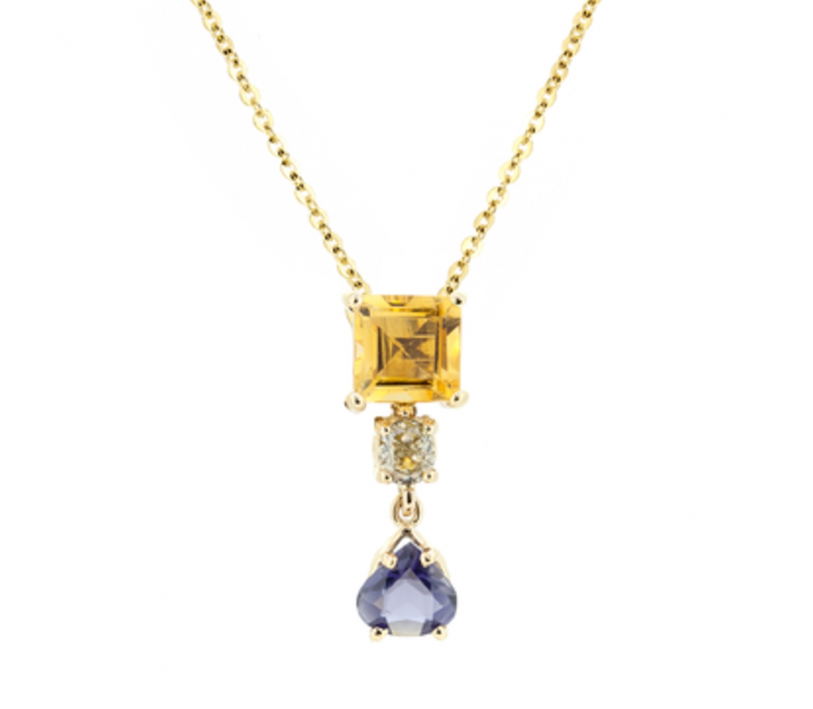 Gold necklace with citrine iolite and diamond 45 cm - 1