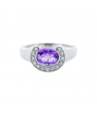 Gold amethyst and diamond signet ring - 1