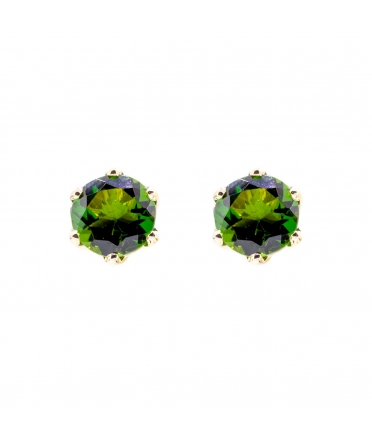 Gold stud earrings with green tourmalines - 1
