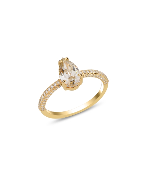 Złoty pierścionek z żółtym diamentem w szlifie gruszki - 2