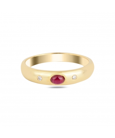 Gold signet ring with diamonds and ruby - 1