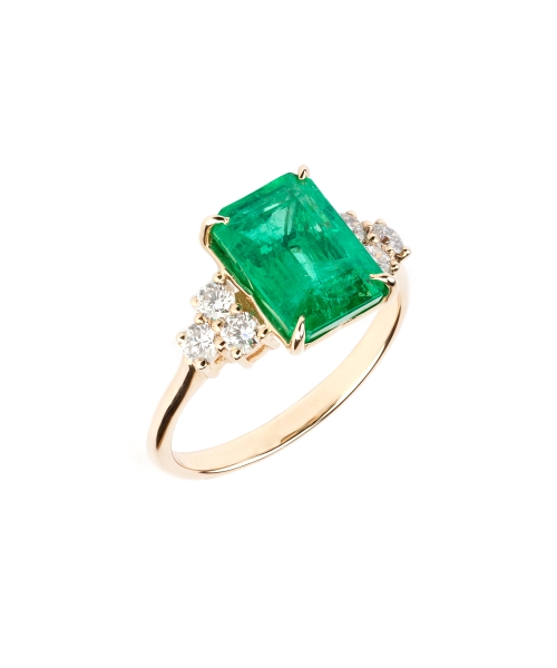 Gold ring with diamonds and Columbian emerald - 2