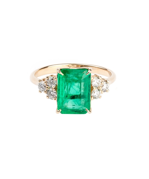 Gold ring with diamonds and Columbian emerald - 1