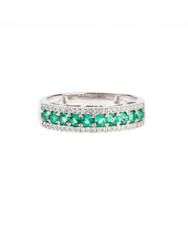 Gold ring with diamonds and emeralds - 1