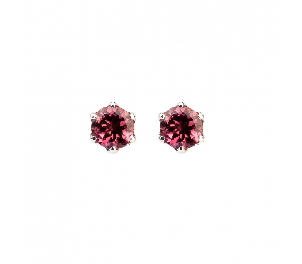 Gold stud earrings with pink tourmalines - 1