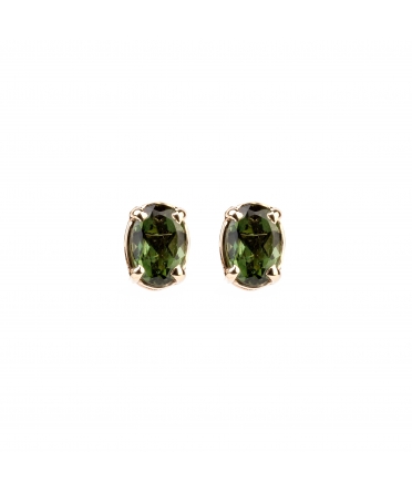 Gold stud earrings with green tourmalines - 1