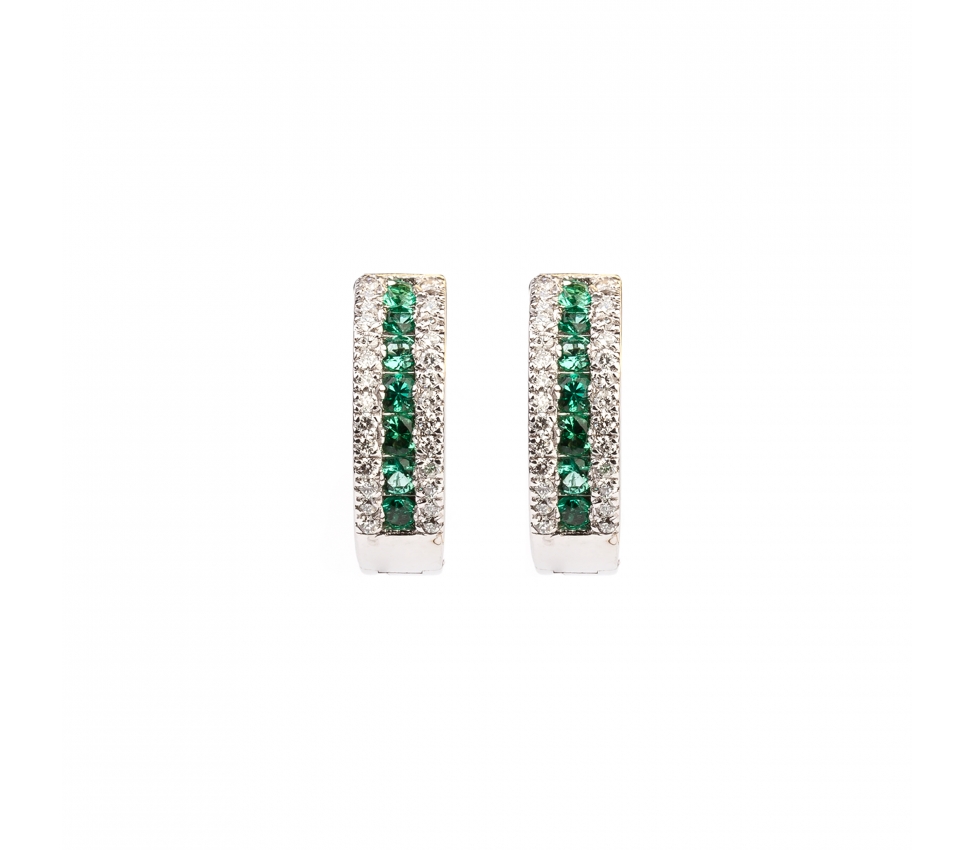 Gold earrings with diamonds and emeralds - 1