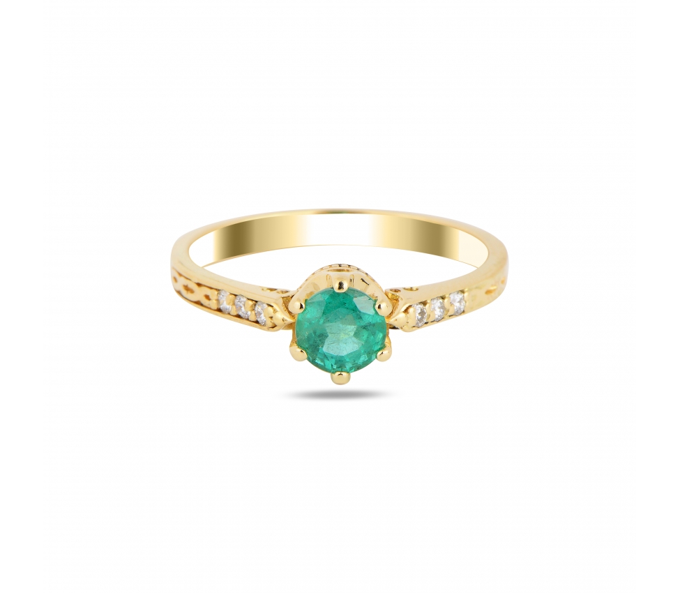 Gold ring with emerald and diamonds - 1