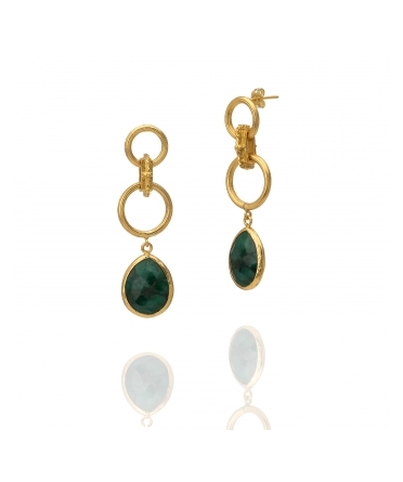 Goldplated bronze earrings with emeralds - 1