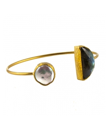 Goldplated bronze bracelet with pearl and labradorite - 1