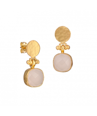 Goldplated long bronze earrings with chalcedony - 1