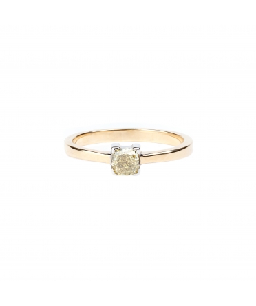 Złoty pierścionek z szampańskim diamentem w szlifie cushion - 1