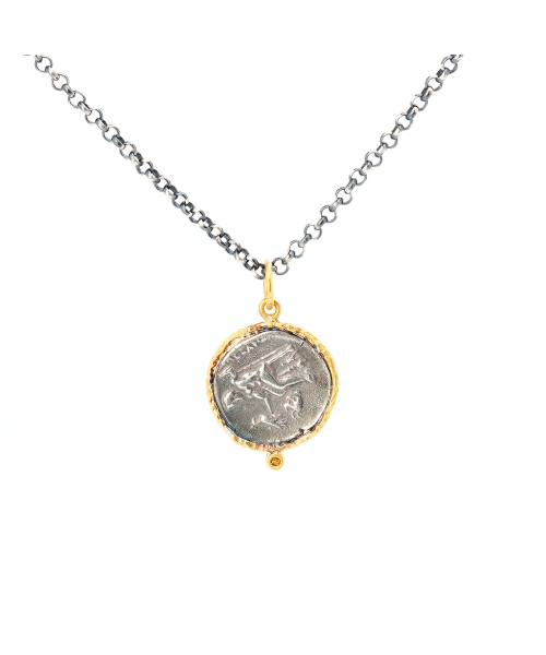 Srebrna zawieszka z diamentem złocona 24-karatowym złotem, Aleksander Wielki - 2