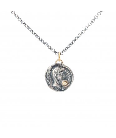 Gold and silver pendant with diamond, Caesar - 1