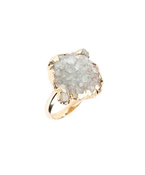 Złoty pierścionek z surowym kwarcem i surowymi diamentami - 2