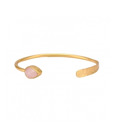 Złocona sztywna bransoleta z brązu z kwarcem różowym - 1