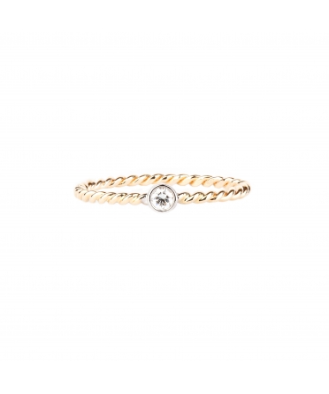 Złoty spiralny pierścionek z białym diamentem - 1