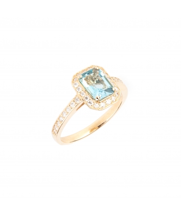 Gold ring with diamonds and aquamarine - 2