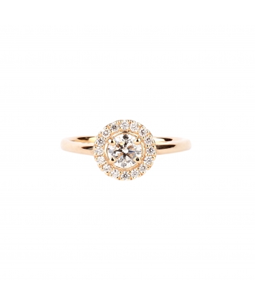 Złoty pierścionek z brylantem i diamentowym halo - 1