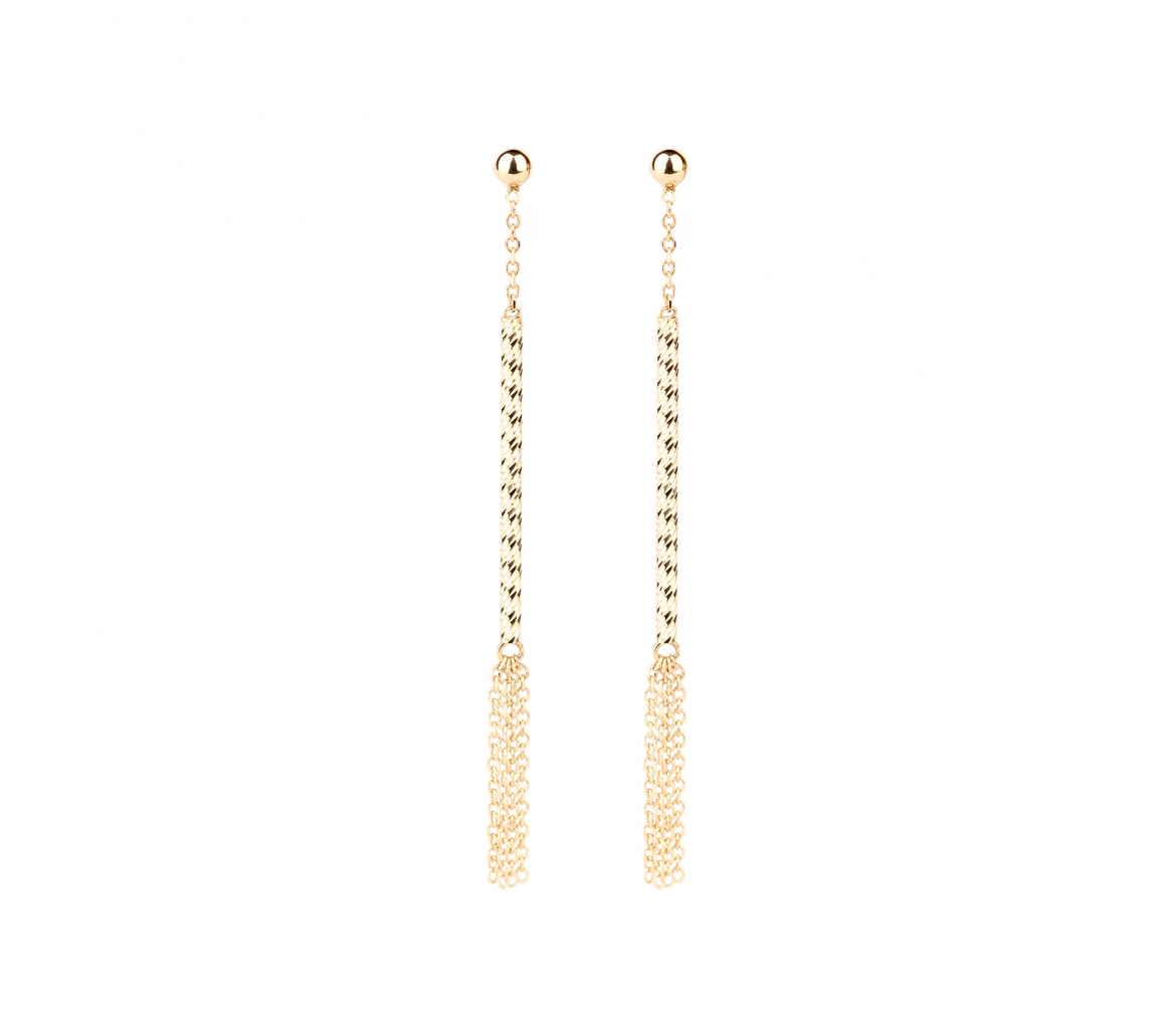 Gold long hanging stud earrings - 1