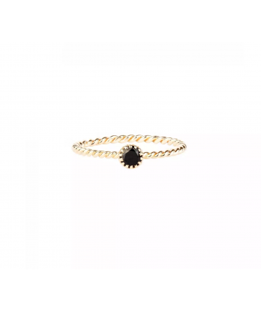 Złoty spiralny pierścionek z czarnym diamentem - 1