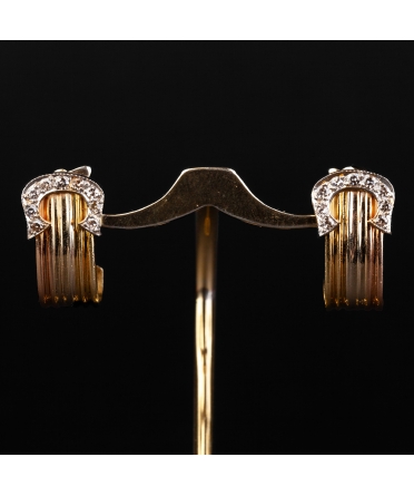 Gold vintage earrings with diamonds and horseshoe motif from the 1980s - 1