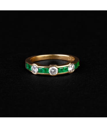 Gold vintage ring with diamonds and emeralds - 1