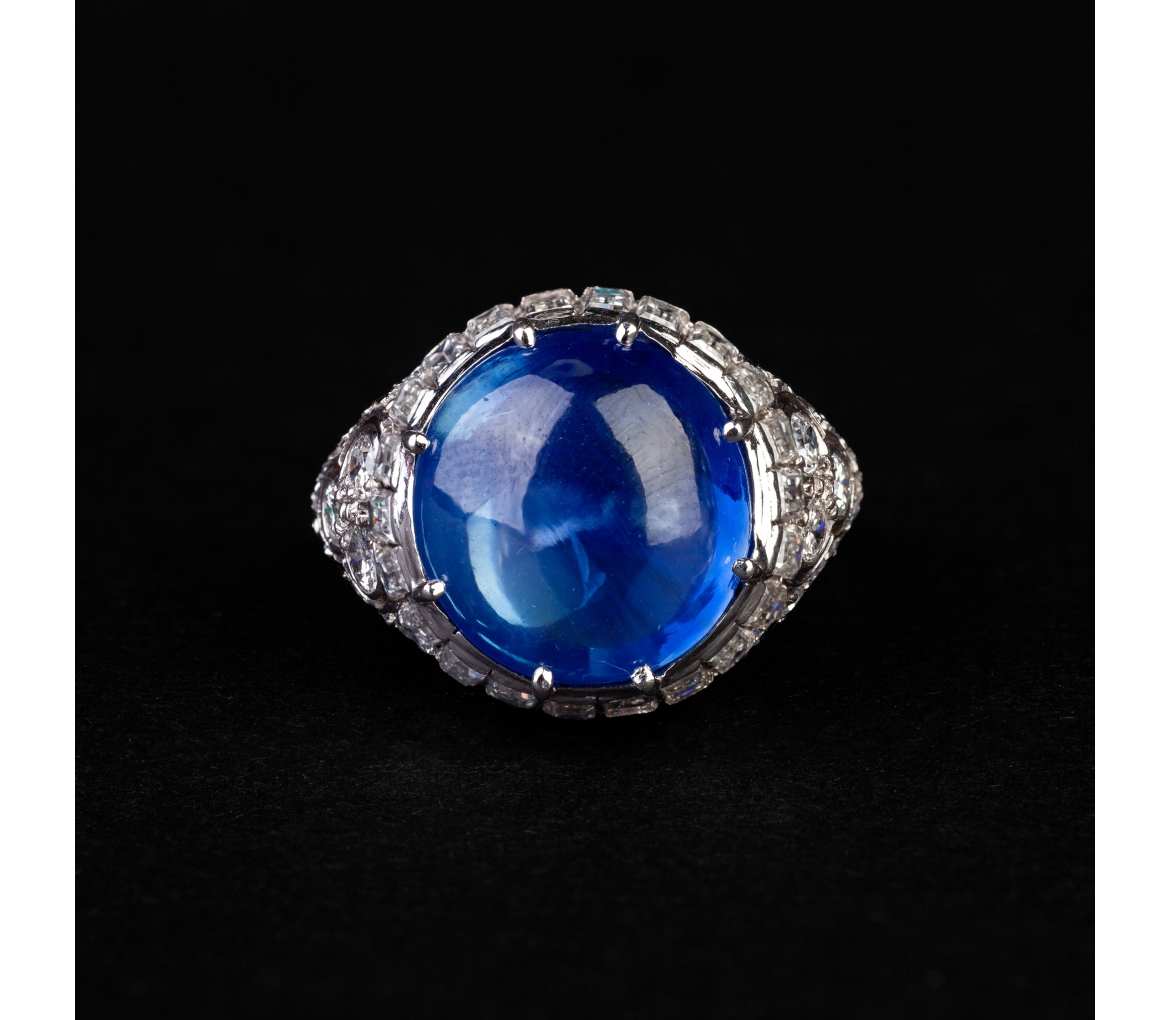 Platinum Art Deco ring with diamonds and Sri Lanka sapphire - 1
