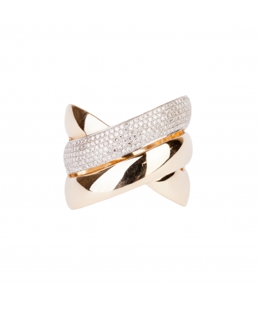 Gold glamour triple ring with diamonds - 1