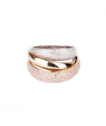 Złoty trzykolorowy pierścionek Glamour z brylantami - 2