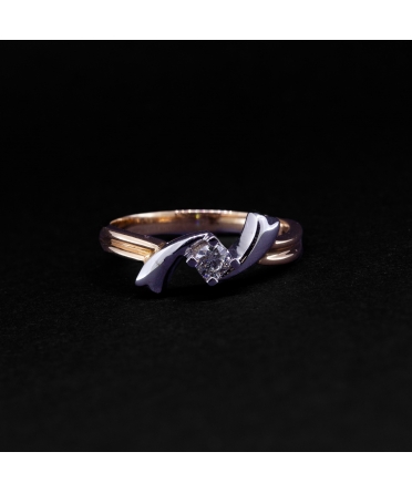 Złoty pierścionek z brylantem, vintage - 1