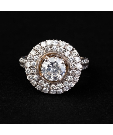 Gold vintage diamond ring with double halo - 1