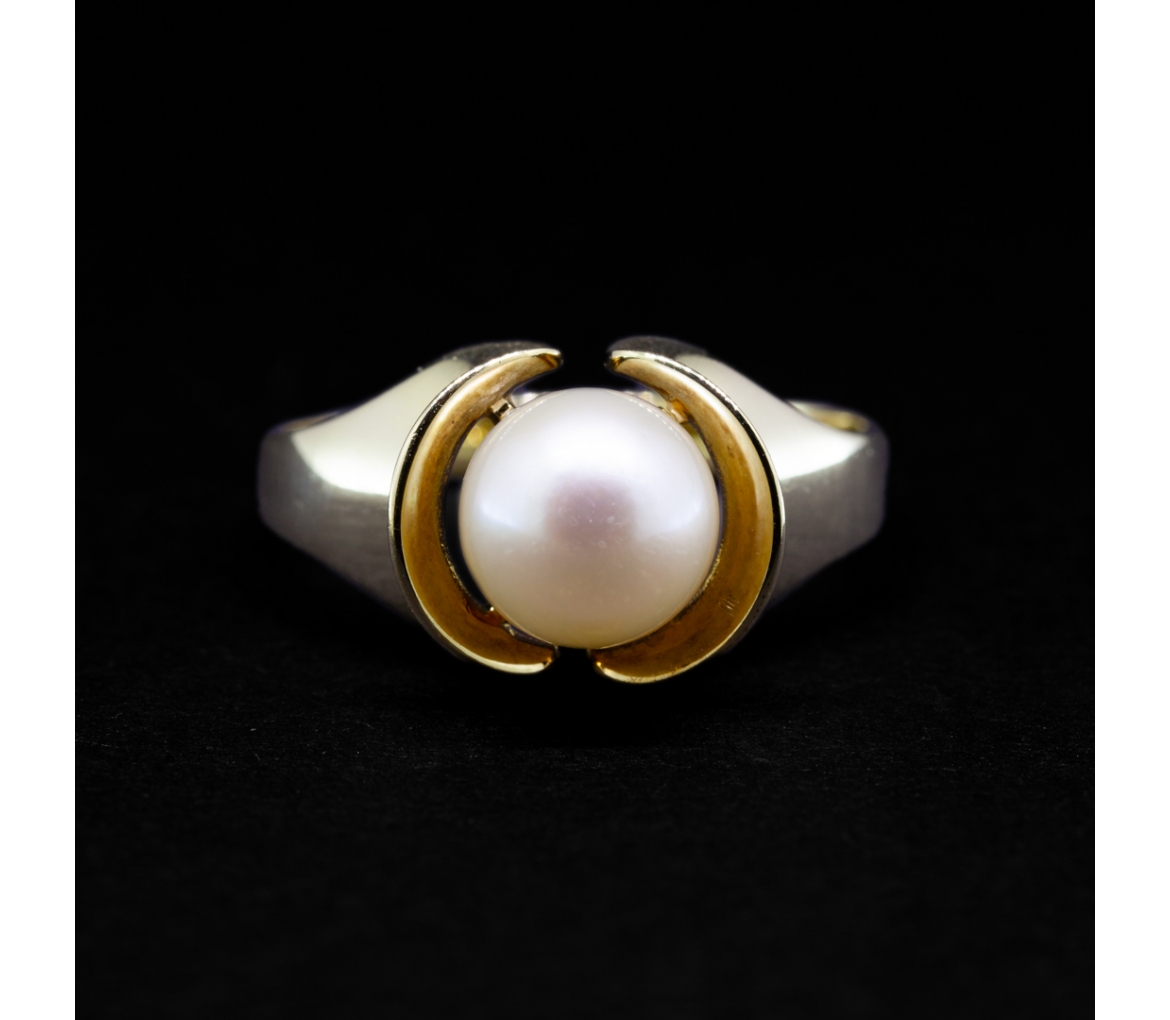 Gold ring with freshwater pearl, vintage - 1