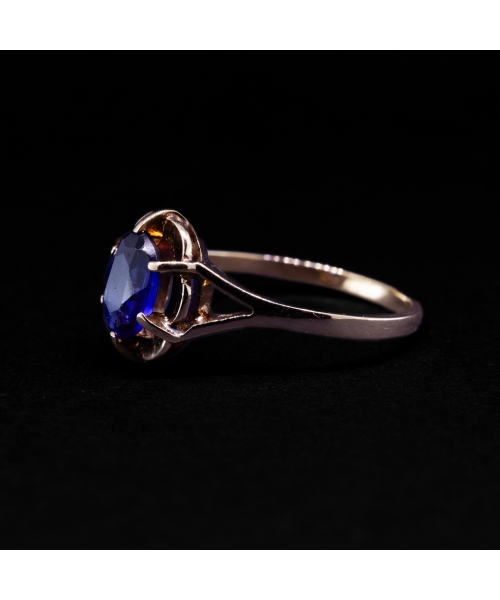 Złoty pierścionek ze szkłem kobaltowym, vintage - 2