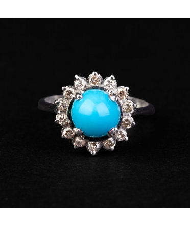 Gold vintage ring with turquoise and diamonds - 1